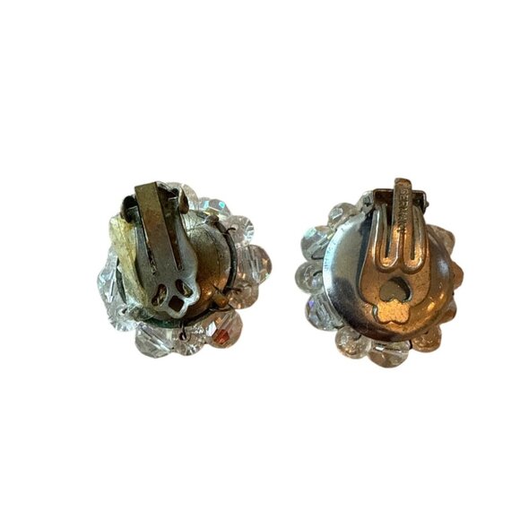 Vintage Aurora Borealis Crystal Cluster Clip-On Earrings - Picture 3 of 3